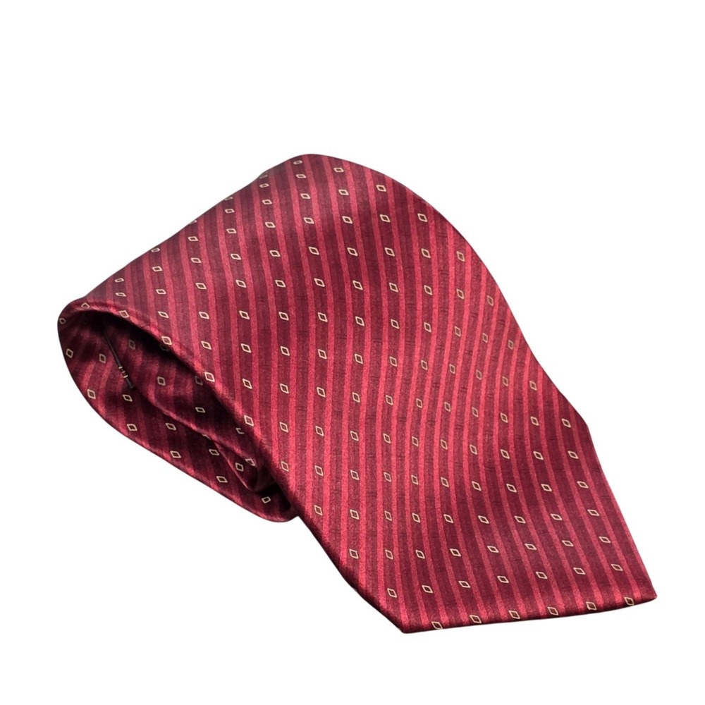 Vintage Palatina Striped Diamond Geometric Tie Red Burgundy 100% Silk USA Made